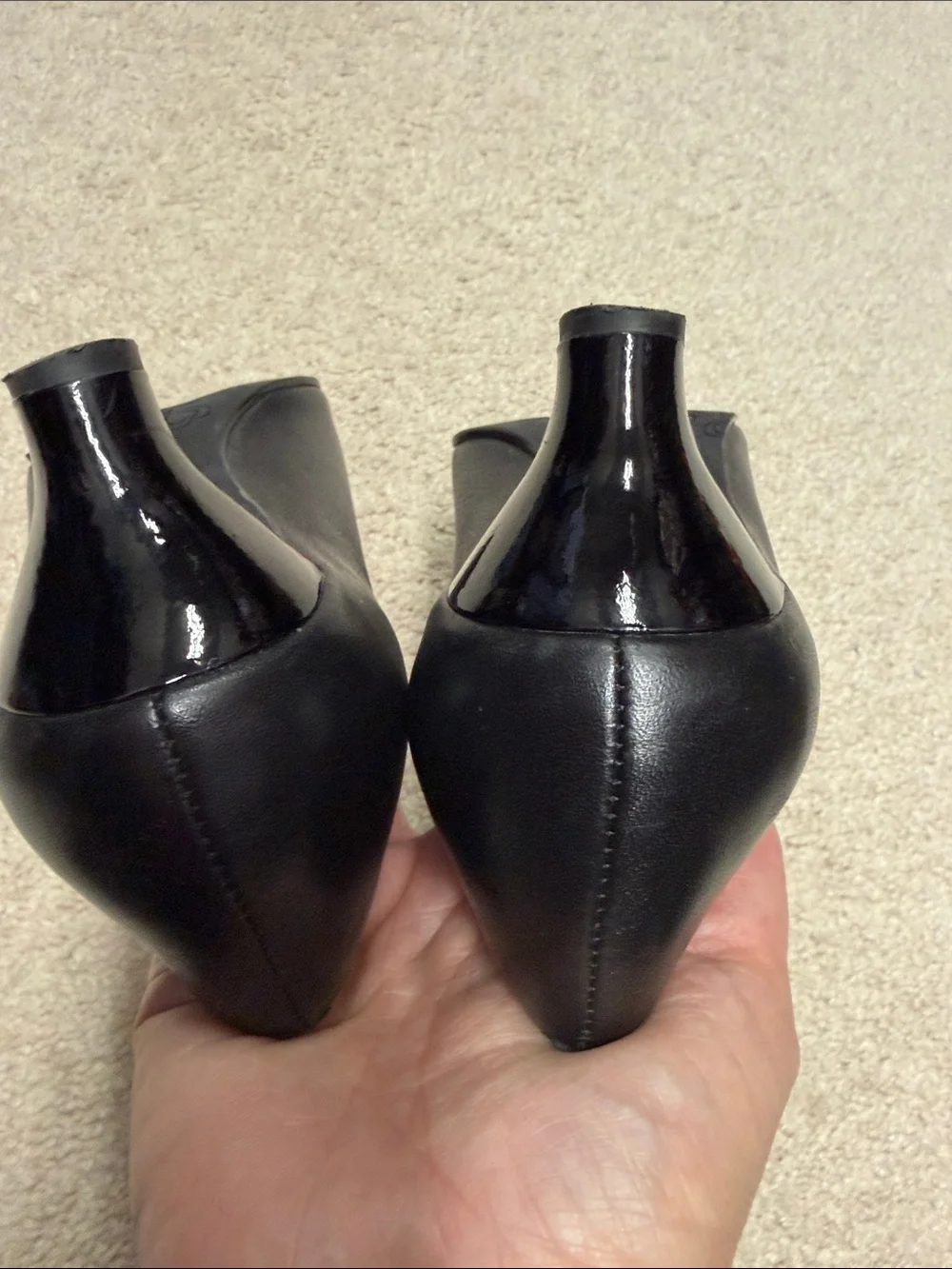 Brighton Black and Cream Pointed Toe Pumps with Decorative Metal Trim